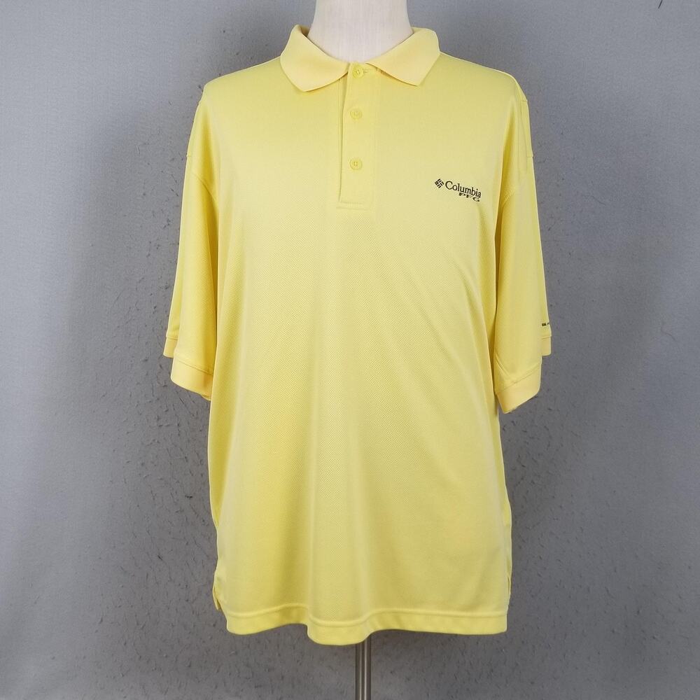 Columbia PFG Omni-Shade Polo Shirt Mens XL Yellow Fishing Mesh Performance